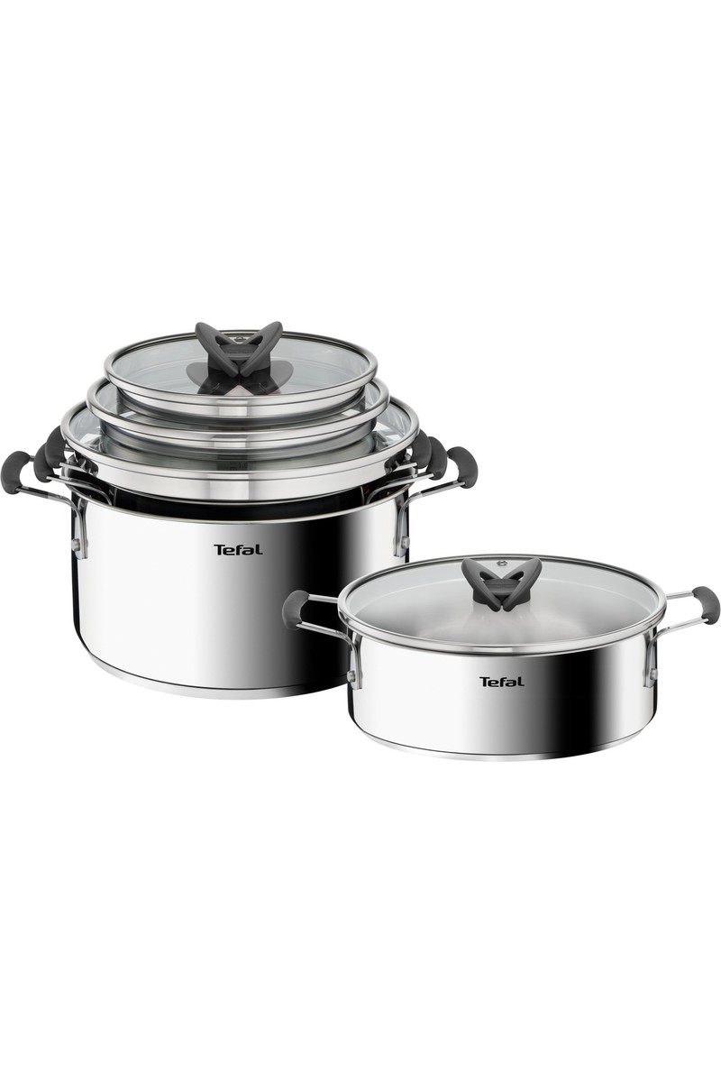 Tefal Optispace 8 Parça Çelik Tencere Seti İndüksiyon Uyumlu Gümüş Renkli Ergonomik Tasarım