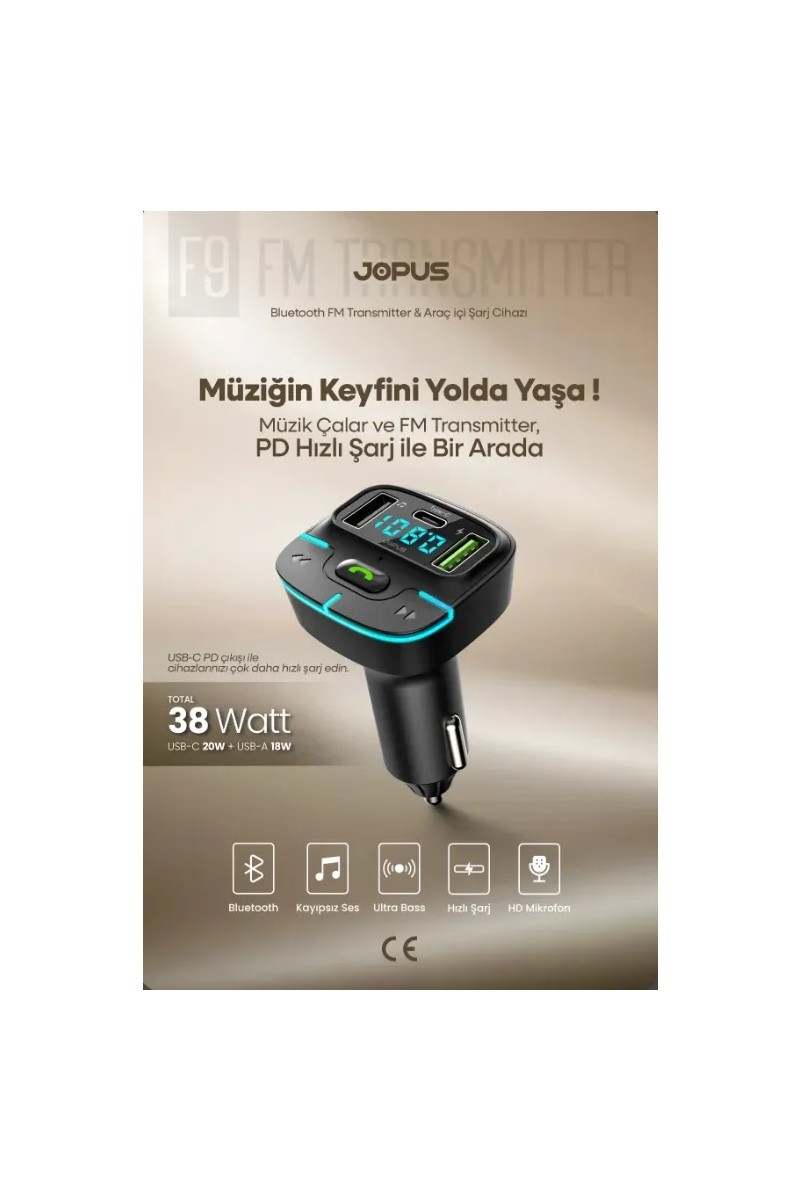 Tekno Tekno Grup Jops F9 Araç Fm Transmitter 5.3 Bluetooth Araç Kiti 18W Hızlı Şarjlı Çakmaklık Girişli Müzik Çalar ve Telefon Görüşmesi — 3. ürün görseli