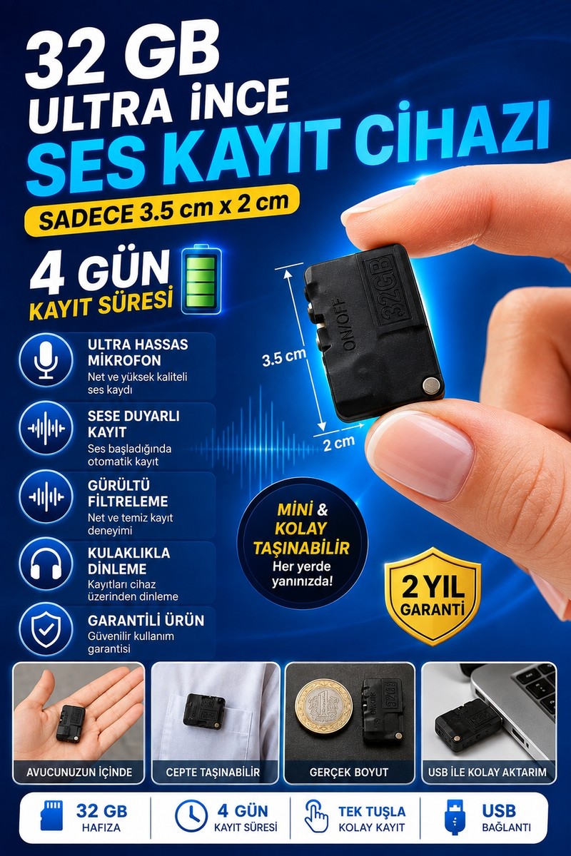 Teknospy Teknospy Ultra Ince Mini Ses Kayıt Cihazı Kulaklıkla Dinleme 4 Gün Şarj Süresi Sese Duyarlı — 4. ürün görseli