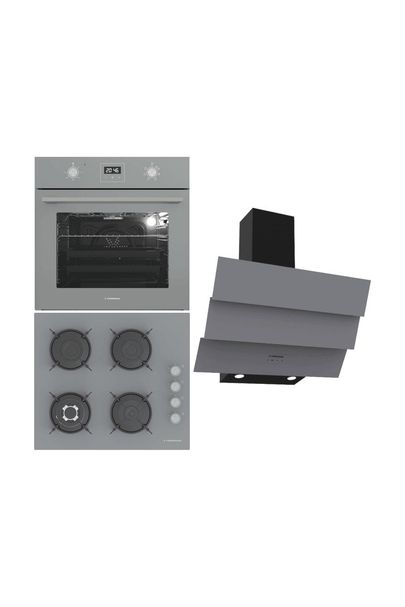 Termikel Ankastre Set Antrasit Renkli 4 Ocaklı Gazlı Fırın A Enerji Sınıfı ve Cam Yüzey Özellikleri (Bo O64D5C A + Bh P6194C A + Ch S6532C Ba)