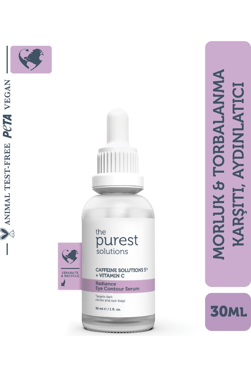 The Purest Solutions Göz Altı Serumu 30 ml Aydınlatıcı Kafein Etkisiyle Torbalanma ve Morluk Giderici