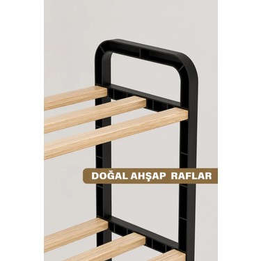Çavdar Group Three 4 Katlı Ahşap Ayakkabılık 50 cm Ahşap Çubuklu 4 Bölmeli Eko Raf Ünitesi — 4. ürün görseli
