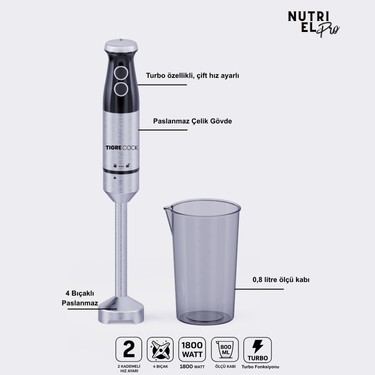 Tigrecook Tigrecook Tıgrecook Turbo Çubuk El Blenderi – 1800W, 4 Bıçaklı Paslanmaz Çelik, Karıştırma — 2. ürün görseli