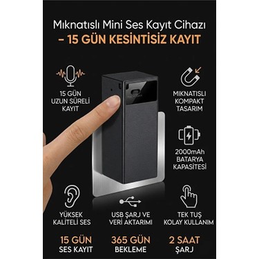 Tokurtech Tokurtech 64 GB Mıknatıslı 15 Gün Sensörlü Uzun Bataryalı Mini Profesyonel Ses Kayıt fiyatı ve görseli