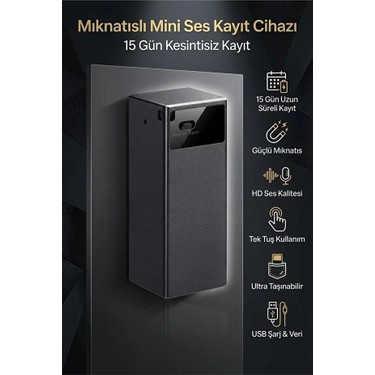 Tokurtech Tokurtech 64 GB Mıknatıslı 15 Gün Sensörlü Uzun Bataryalı Mini Profesyonel Ses Kayıt — 2. ürün görseli
