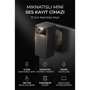 Tokurtech Tokurtech 64 GB Mıknatıslı 15 Gün Sensörlü Uzun Bataryalı Mini Profesyonel Ses Kayıt — 3. ürün görseli