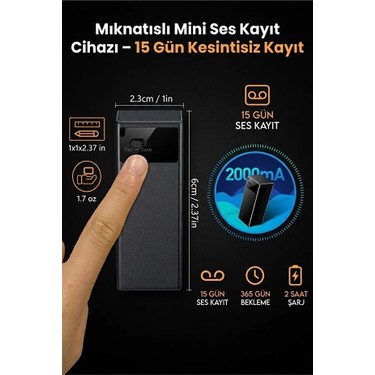 Tokurtech Tokurtech 64 GB Mıknatıslı 15 Gün Sensörlü Uzun Bataryalı Mini Profesyonel Ses Kayıt — 5. ürün görseli