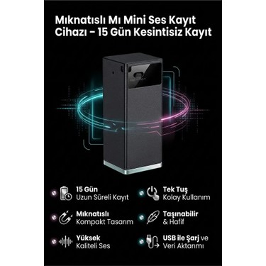 Tokurtech Tokurtech 64 GB Mıknatıslı 15 Gün Sensörlü Uzun Bataryalı Mini Profesyonel Ses Kayıt — 6. ürün görseli