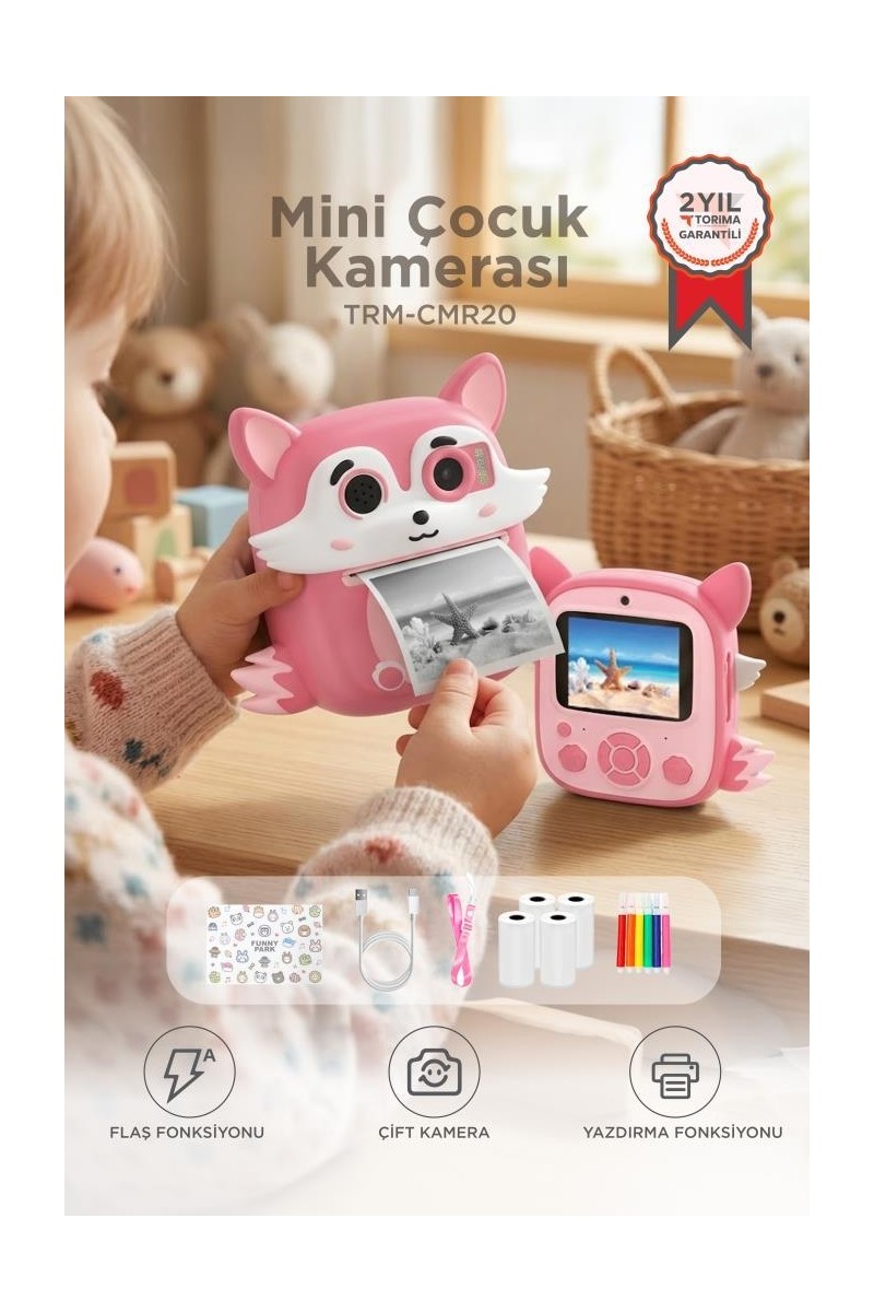 Torima Dijital Fotoğraf Makineleri Çocuk Termal Resim Baskılı Yazıcı Kamera Video Makinesi CMR20 Pembe
