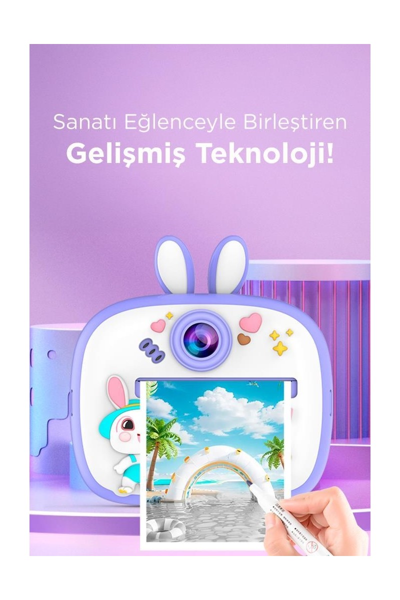 Torima Torima Dijital Fotoğraf Makinesi Çocuk Termal Resim Kağıt Baskılı Yazıcı Kamera Video Makinesi CMR18 Mor — 2. ürün görseli