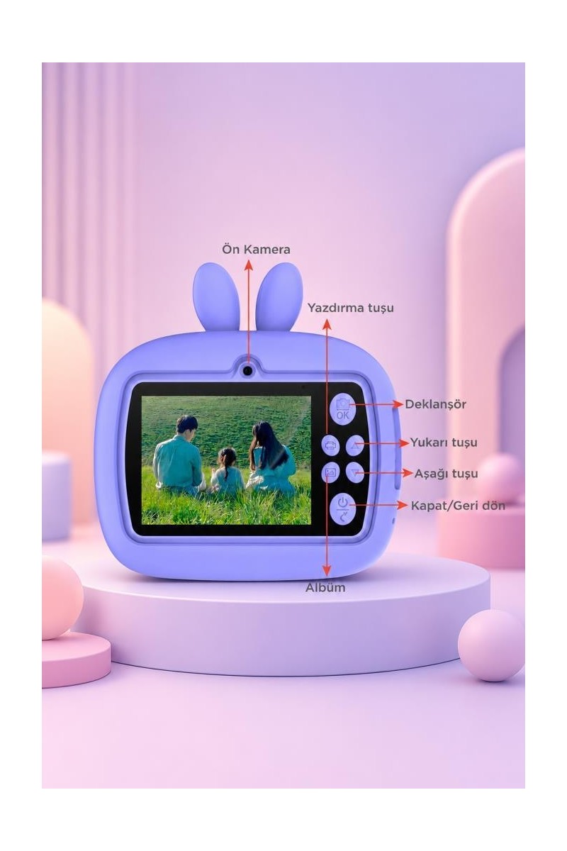 Torima Torima Dijital Fotoğraf Makinesi Çocuk Termal Resim Kağıt Baskılı Yazıcı Kamera Video Makinesi CMR18 Mor — 3. ürün görseli