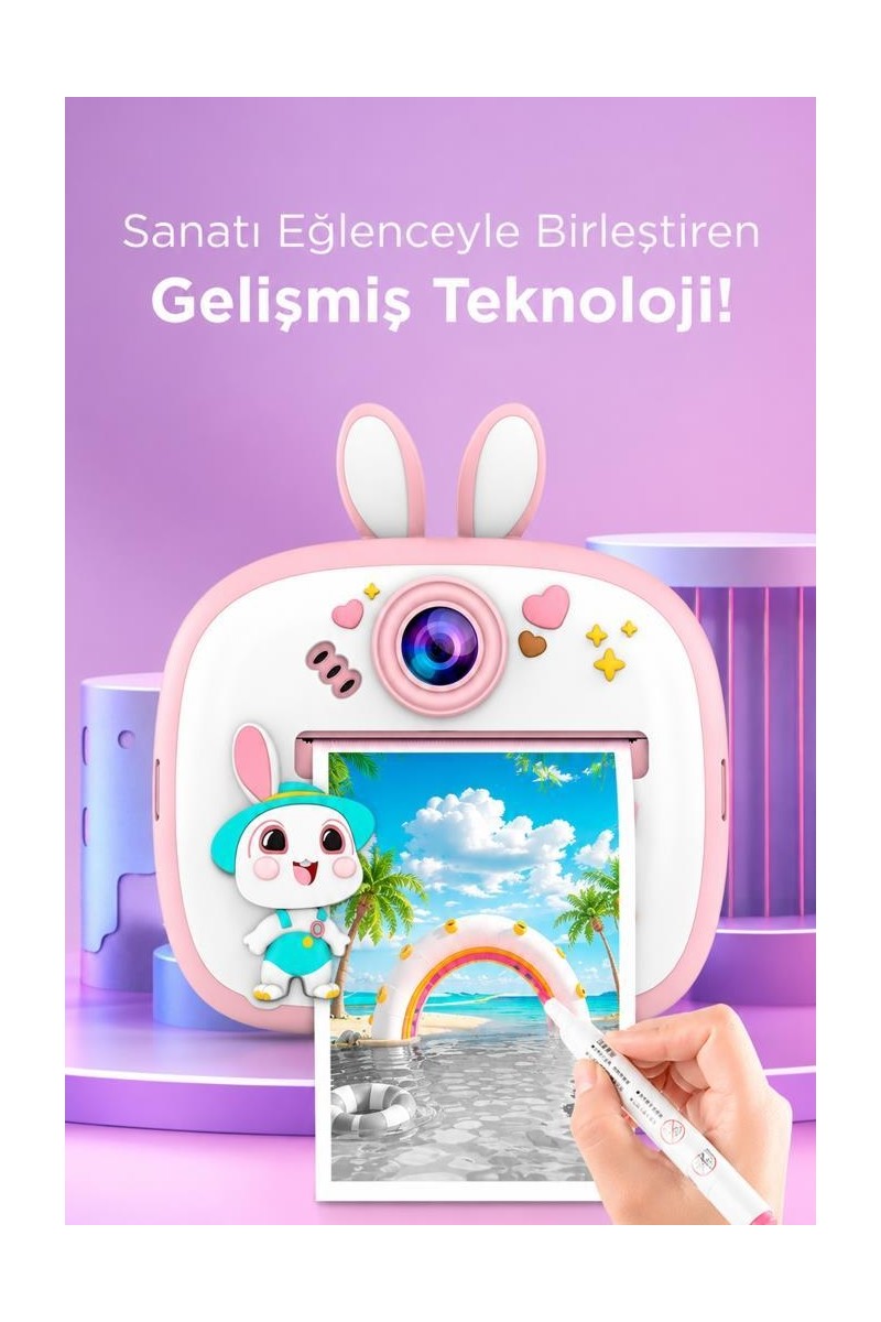 Torima Torima Dijital Fotoğraf Makinesi Çocuk Termal Resim Kağıt Baskılı Yazıcı Kamera Video Makinesi CMR18 Pembe — 2. ürün görseli