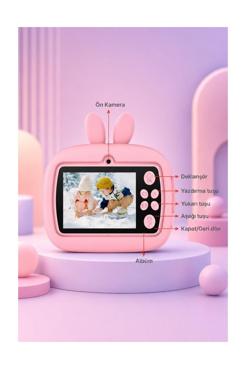 Torima Torima Dijital Fotoğraf Makinesi Çocuk Termal Resim Kağıt Baskılı Yazıcı Kamera Video Makinesi CMR18 Pembe — 3. ürün görseli