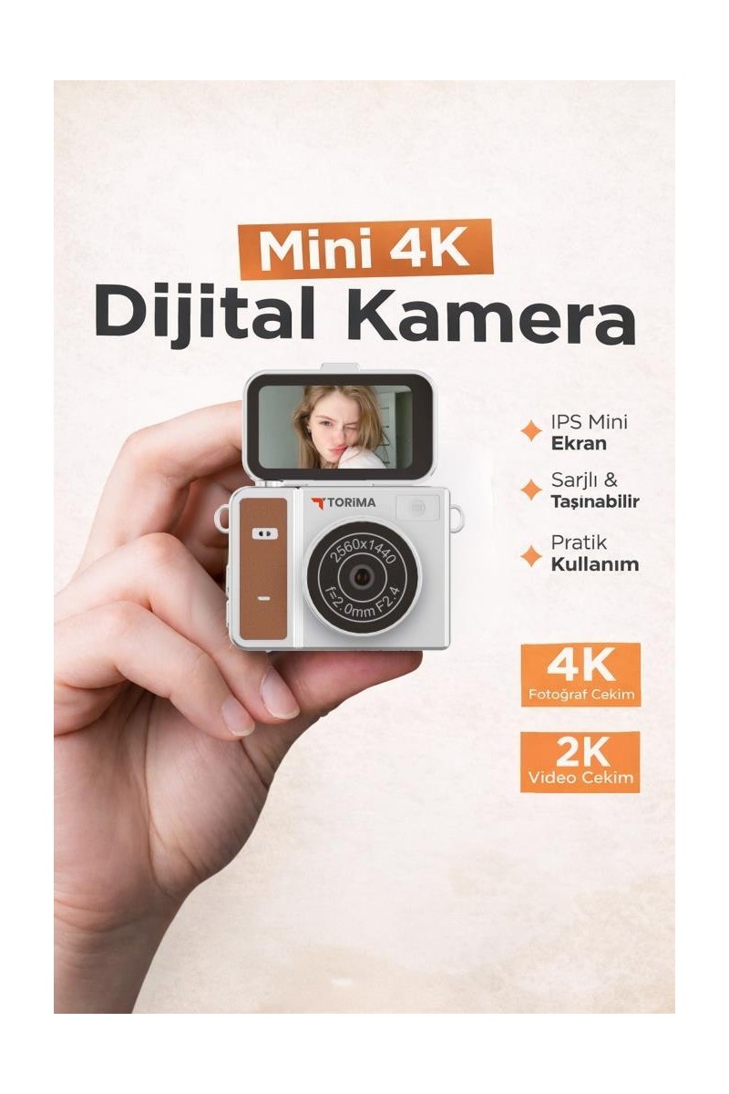 Torima Torima Mini Dijital Kamera 2K Flip Ekranlı Selfie Video Vlog Kamerası CMR46 Kahverengi — 2. ürün görseli