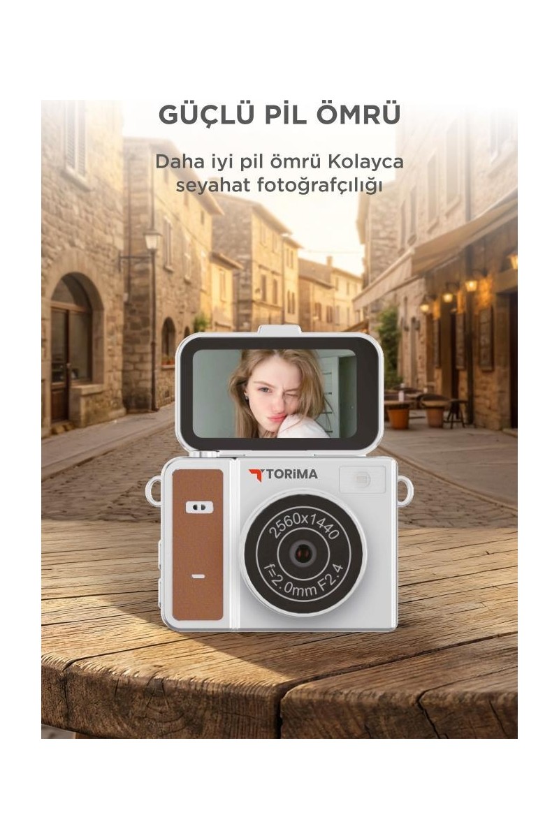 Torima Torima Mini Dijital Kamera 2K Flip Ekranlı Selfie Video Vlog Kamerası CMR46 Kahverengi — 3. ürün görseli