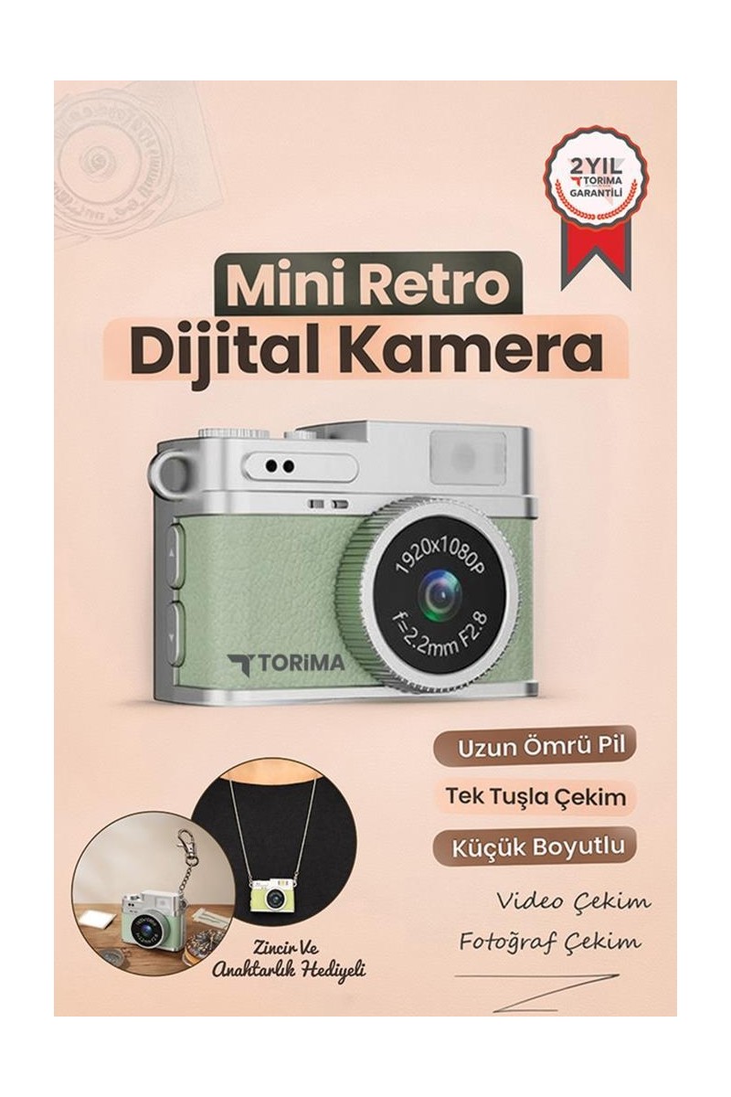Torima Mini Dijital Kamera Selfie Video Vlog Kamerası Mini Anahtarlık 1080P CMR35 Açık Yeşil