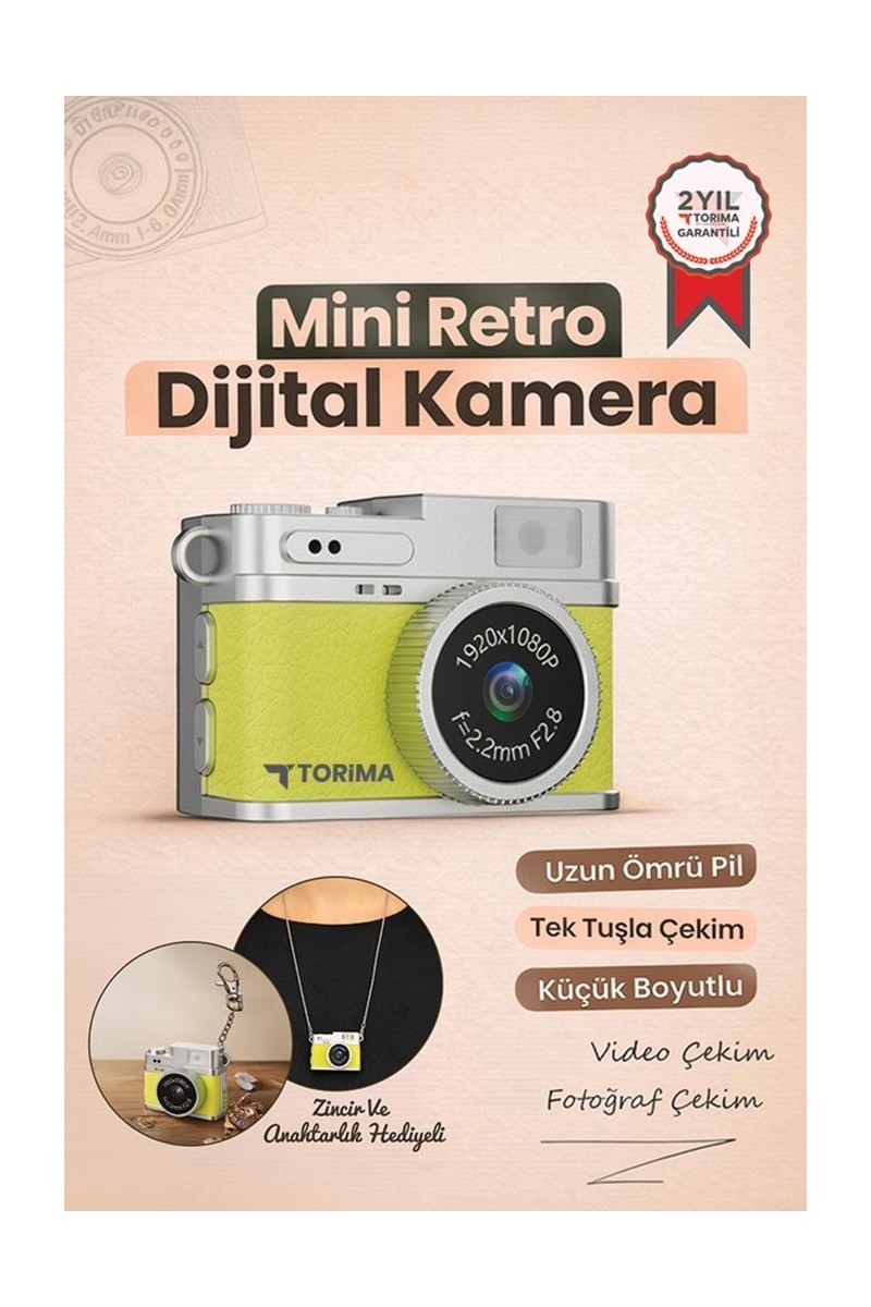 Torima Mini Dijital Kamera Selfie Video Vlog Kamerası Mini Anahtarlık 1080P CMR35 Sarı