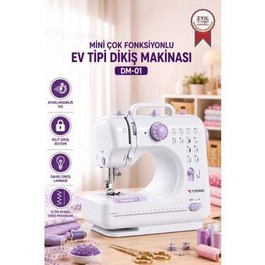 Torima Torima Mini Dikiş Makinesi 12 Desenli Pedallı Ev Tipi DM01 fiyatı ve görseli