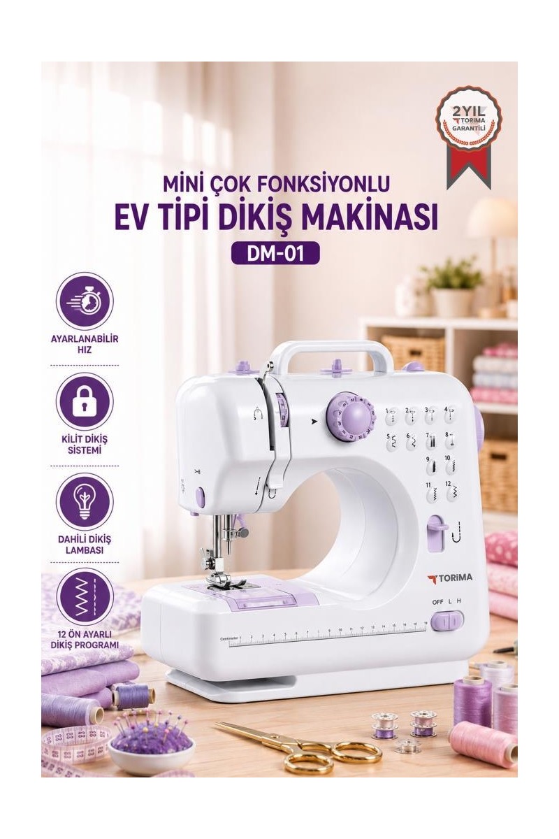 Torima Torima Mini Dikiş Makinesi 12 Desenli Pedallı Ev Tipi DM01 — 6. ürün görseli