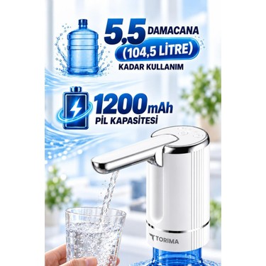Torima Torima Şarjlı Otomatik Su Pompası Akıllı Döner Başlıklı Damacana Uyumlu WTR01 — 3. ürün görseli
