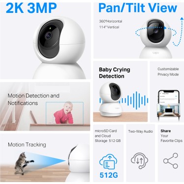TP-Link TP-Link Tapo C210 | Akıllı Wi-Fi Güvenlik Kamerası | 2K 3MP | 360° Hareket Takibi | 9m Gece Görüşü — 2. ürün görseli