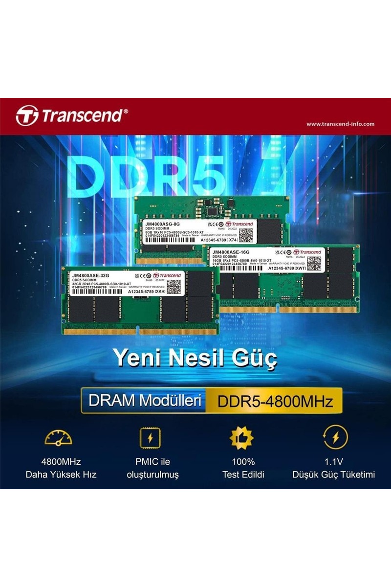 Transcend Transcend 16GB DDR5 4800MHz CL40 Notebook Ram JM4800ASE-16G Düşük Gecikme CL Değeri — 2. ürün görseli