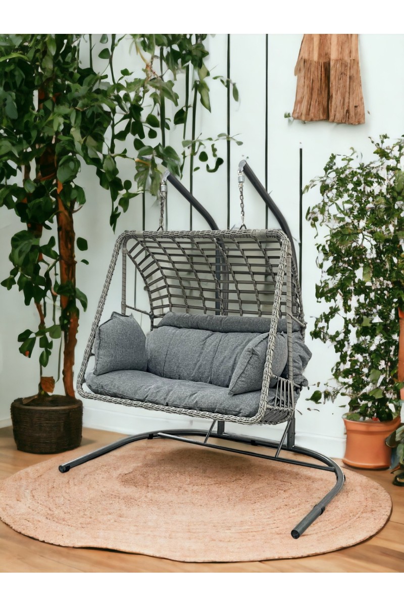 Tu Tienda Çift Kişilik Antrasit Rattan Salıncak, Rahat Mindere Sahip Modern Tasarım