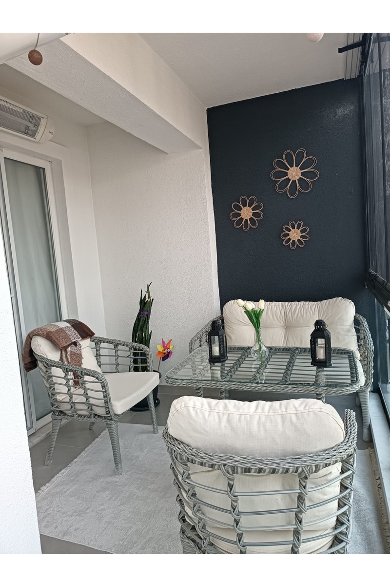 Tu Tienda Kartepe Galvaniz Boru 2 1 1 Sehpa(60 90) Rattan Bahçe Balkon Takımı,gri Rattan