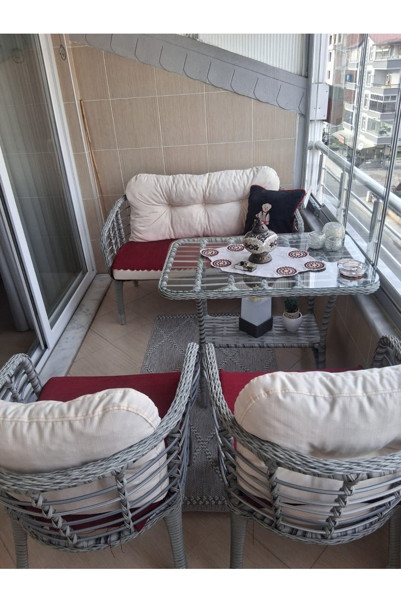 Tu Tu Tienda Kartepe Galvaniz Boru 2 1 1 Sehpa(60 90) Rattan Bahçe Balkon Takımı,gri Rattan — 3. ürün görseli