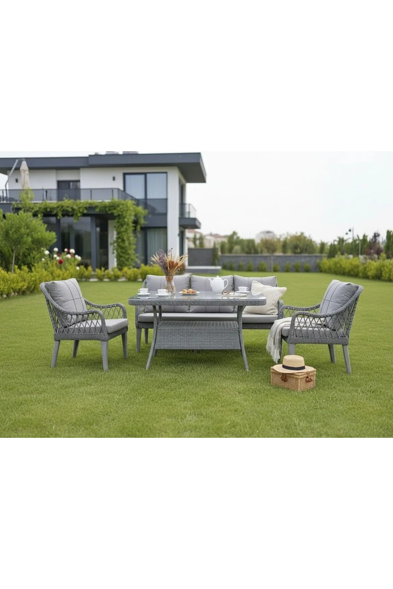 Tu Tu Tienda Kaş 3+1+1+Masa Rattan Bahçe Balkon Mobilyası,RATTAN GRİ / KUMAŞ GRİ — 2. ürün görseli