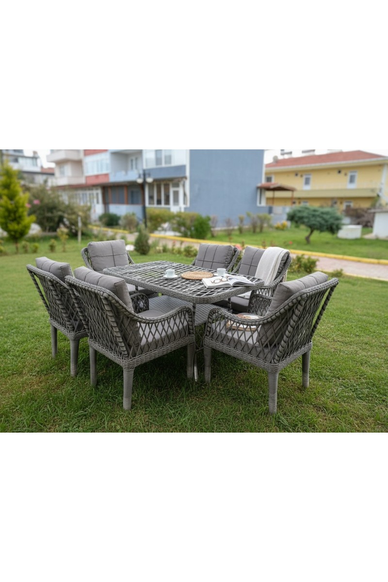 Tu Tienda MEDYA 6SANDALYE+MASA(80 140) BAHÇE BALKON MUTFAK TAKIMI,GRİ(ASOS3)