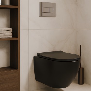 Turavit Turavit Rondo Kanalsız Mat Siyah Asma Klozet RND5512B, Rondo Mat Siyah Duroplast Yavaş — 3. ürün görseli