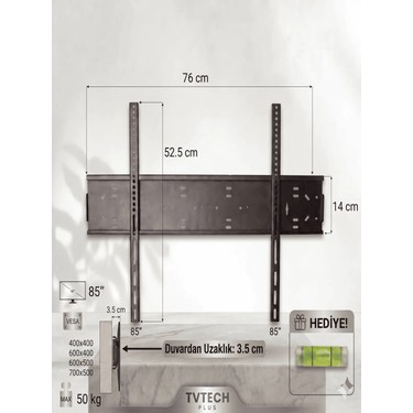 TVTECHPLUS TVTECHPLUS Tv Duvar Askı Aparatı I 85"-80"-75"-70"-65"-60"-55"-50"-45"-40" I Evrensel Uyum I Deprem — 2. ürün görseli