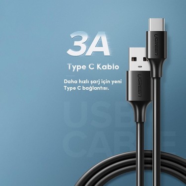 UGREEN UGREEN USB-C - USB-A 3A QC Hızlı Şarj Kablosu, 0,5 m, Siyah, — 3. ürün görseli