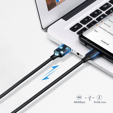 UGREEN UGREEN USB-C - USB-A 3A QC Hızlı Şarj Kablosu, 0,5 m, Siyah, — 4. ürün görseli