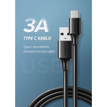 UGREEN UGREEN USB-C - USB-A 3A QC Hızlı Şarj Kablosu, 0,5 m, Siyah, — 6. ürün görseli