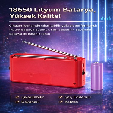 UltraTekno UltraTekno Bluetoothlu Deprem ve Acil Durum Radyosu 18650 Pilli Şarjlı Fm Radyo USB Tf Kart — 5. ürün görseli