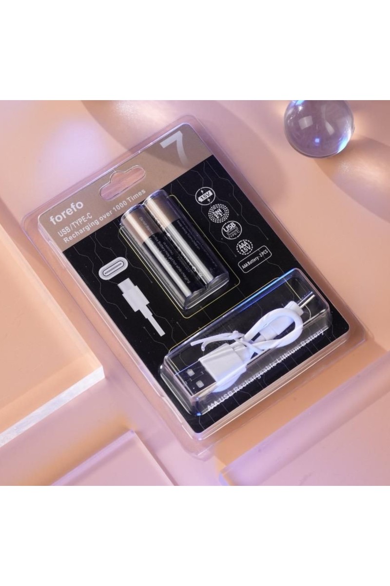 UltraTekno UltraTekno USB Type-C Şarjlı Aaa Pil 1.5V 1000+ Kez Şarj Edilebilir Lityum Pil Kalem Pil (2’li Paket) — 2. ürün görseli