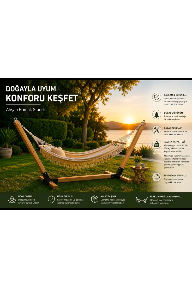Umut Park Metal Ayaklı Bahçe Hamak(Meşe Renk).