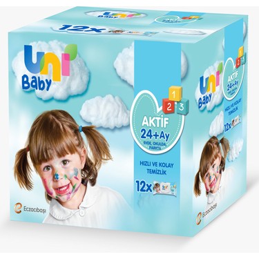 Uni Baby Uni Baby Aktif Islak Mendil 12 x 52 Yaprak - Hızlı ve Kolay Temizlik için Alkol İçermeyen Doğal fiyatı ve görseli