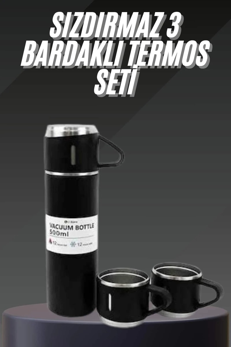 Uravas Uravas Store Termos Seti Paslanmaz Çelik 3 Bardaklı Vakumlu Termos Set 500 ml 12 Saate Kadar Isı Koruma fiyatı ve görseli
