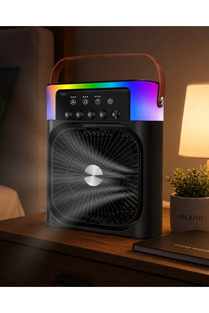 Uravas Store USB Şarjlı Masaüstü Sprey Fan Taşınabilir Serinletici Rgb Işıklı Mini Klima