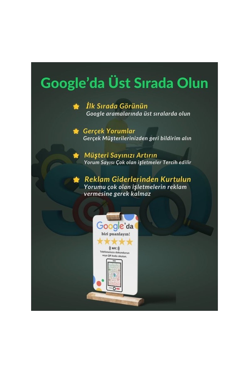 Uygun Uygun Kart Google Işletme Yorum ve Puanlama Kartı - 5 Yıldız Yorum Toplar - Google Yorum Artırma Kartı Nfc ve Qr Kod Özellikli — 2. ürün görseli