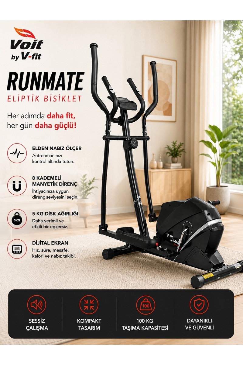 Voit V-Fit By Voit Runmate Manyetik Eliptik Bisiklet | Sessiz Çalışan, Elden Nabız — 4. ürün görseli
