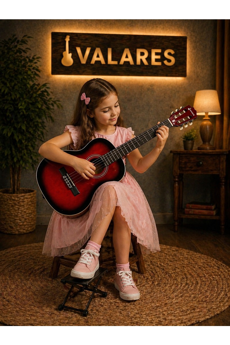 Valares QCG3024 Rds Kırmızı 1/2 Klasik Gitar Çocuklar İçin İdeal Yumuşak Tını Kolay Çalım Çanta Hediye