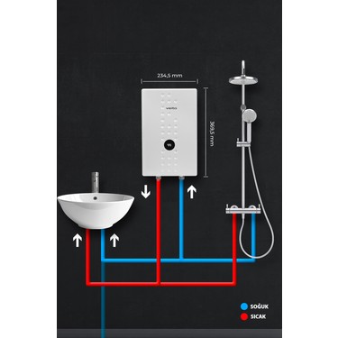 Veito Veito Flow E7 7500 Watt Beyaz Şofben 7 lt/dk Su Isıtma Kapasitesi Merkezi Sistem — 3. ürün görseli