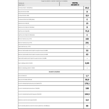 Vestel Vestel AD-6001 X Piramit Şekil Ankastre Davlumbaz 291 m³/s Hava Debisi Mekanik — 4. ürün görseli