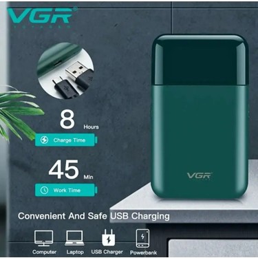 Vgr Vgr V-390 Sıfır Sakal ve Yanak USB Şarjlı Traş Makinesi Yeşil Kablosuz Kullanım — 6. ürün görseli