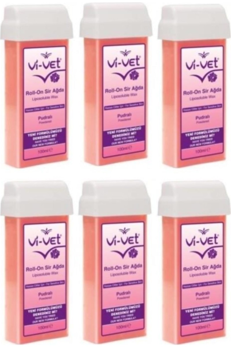 Vi-Vet Pudralı Kartuş Sir Ağda 100 ml Roll-On Hassas Ciltlere Özel Yeni Formül 6'lı Paket