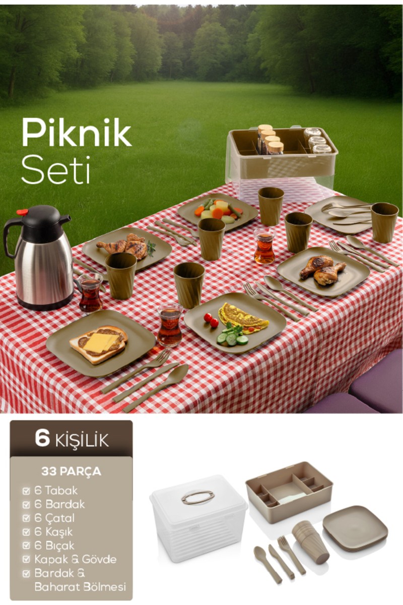 Vienev 33 Parça 6 Kişilik Piknik Seti Bej